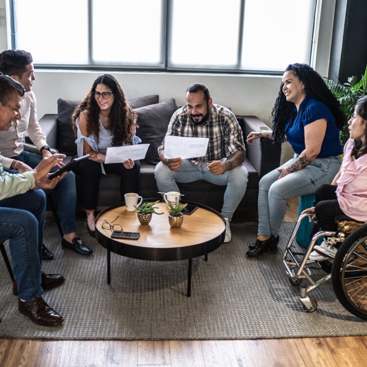 A group of diverse people working together